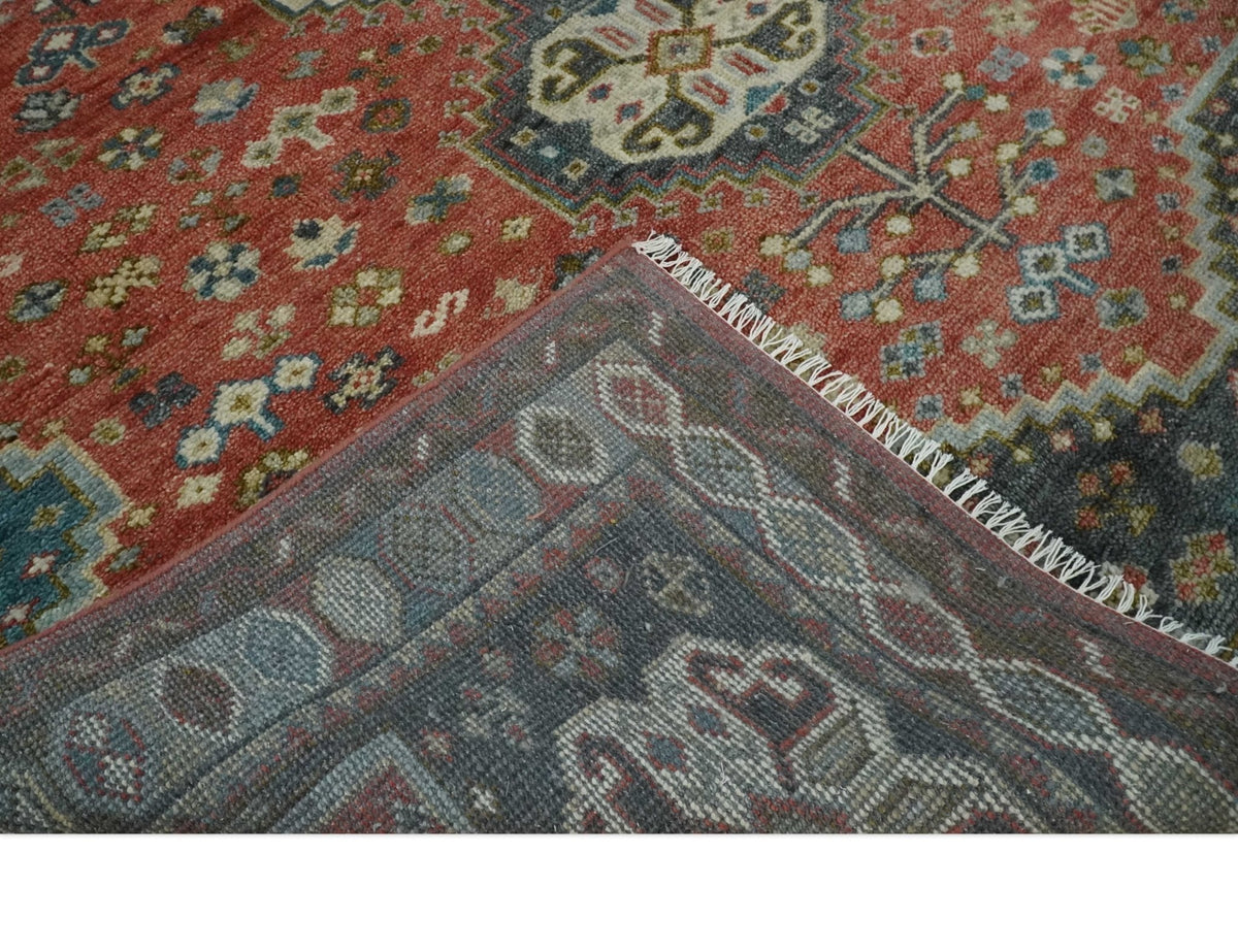 Traditional floral Rust, Charcoal and Beige Mamluk design Custom Made wool Area Rug.