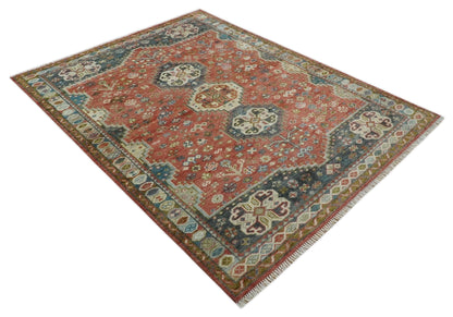 Traditional floral Rust, Charcoal and Beige Mamluk design Custom Made wool Area Rug.