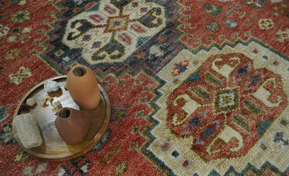 Traditional floral Rust, Charcoal and Beige Mamluk design Custom Made wool Area Rug.