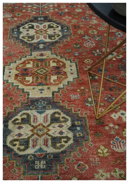 Traditional floral Rust, Charcoal and Beige Mamluk design Custom Made wool Area Rug.