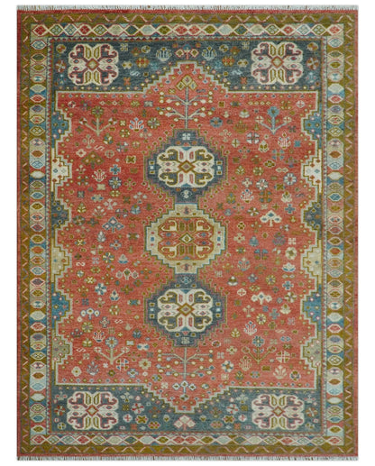 Traditional floral Rust, Charcoal and Beige Mamluk design Custom Made wool Area Rug.