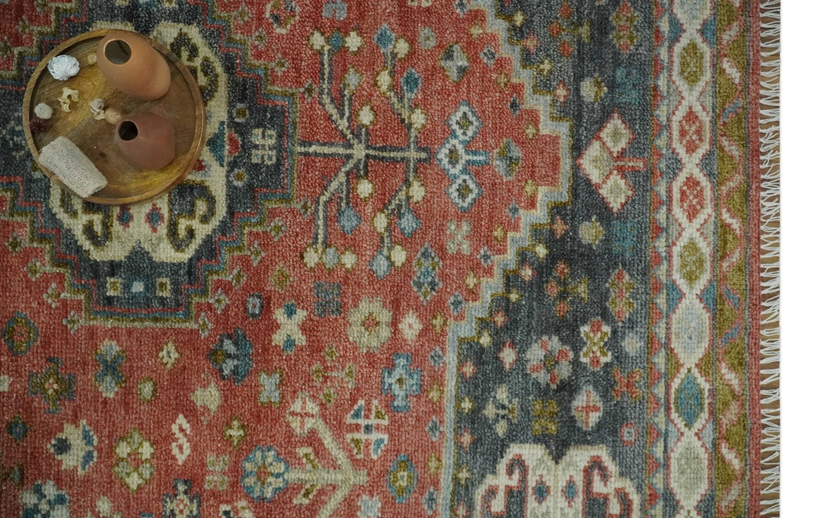 Traditional floral Rust, Charcoal and Beige Mamluk design Custom Made wool Area Rug.
