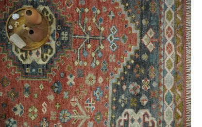 Traditional floral Rust, Charcoal and Beige Mamluk design Custom Made wool Area Rug.