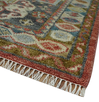 Traditional floral Rust, Charcoal and Beige Mamluk design Custom Made wool Area Rug.