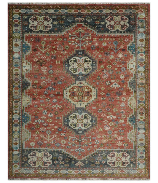 Traditional floral Rust, Charcoal and Beige Mamluk design Custom Made wool Area Rug.