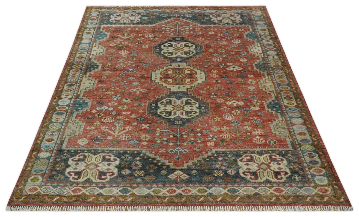 Traditional floral Rust, Charcoal and Beige Mamluk design Custom Made wool Area Rug.