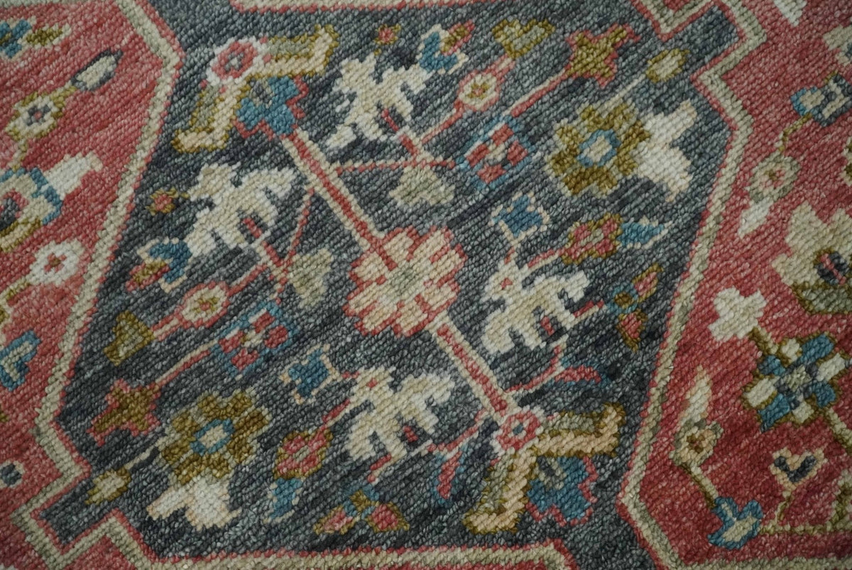 Traditional Floral Rust, Charcoal and Ivory Hand knotted Custom Made wool Area Rug.
