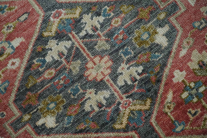 Traditional Floral Rust, Charcoal and Ivory Hand knotted Custom Made wool Area Rug.