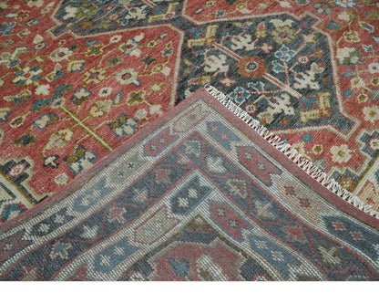 Traditional Floral Rust, Charcoal and Ivory Hand knotted Custom Made wool Area Rug.