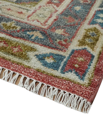 Traditional Floral Rust, Charcoal and Ivory Hand knotted Custom Made wool Area Rug.