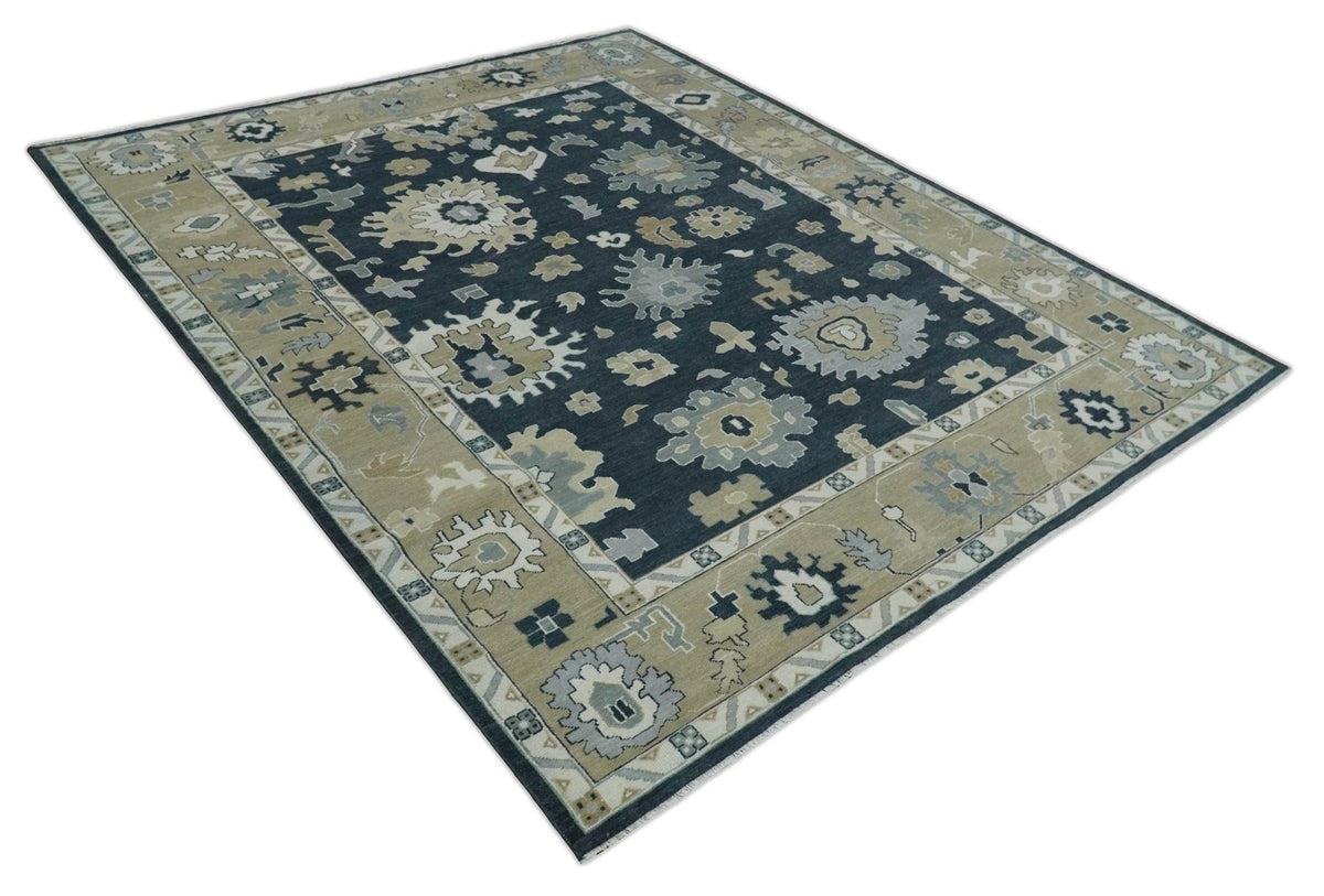 Traditional Hand Knotted Green, Beige, Silver and Ivory Multi Size Oushak Wool Area Rug.