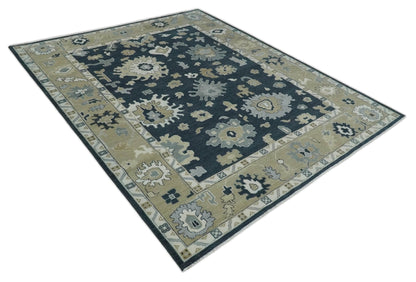 Traditional Hand Knotted Green, Beige, Silver and Ivory Multi Size Oushak Wool Area Rug.