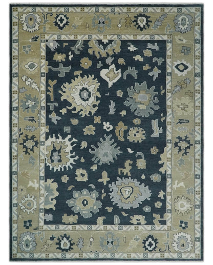Traditional Hand Knotted Green, Beige, Silver and Ivory Multi Size Oushak Wool Area Rug.