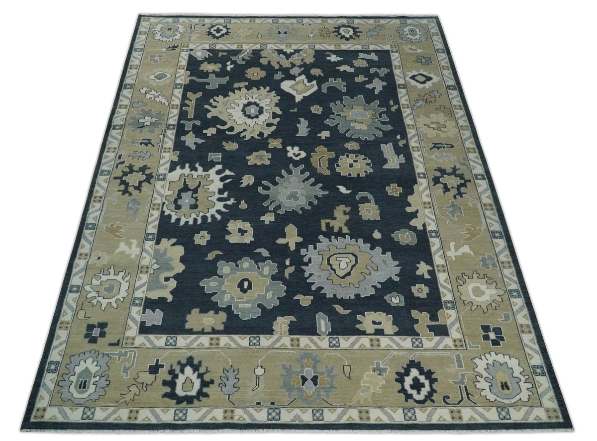 Traditional Hand Knotted Green, Beige, Silver and Ivory Multi Size Oushak Wool Area Rug.