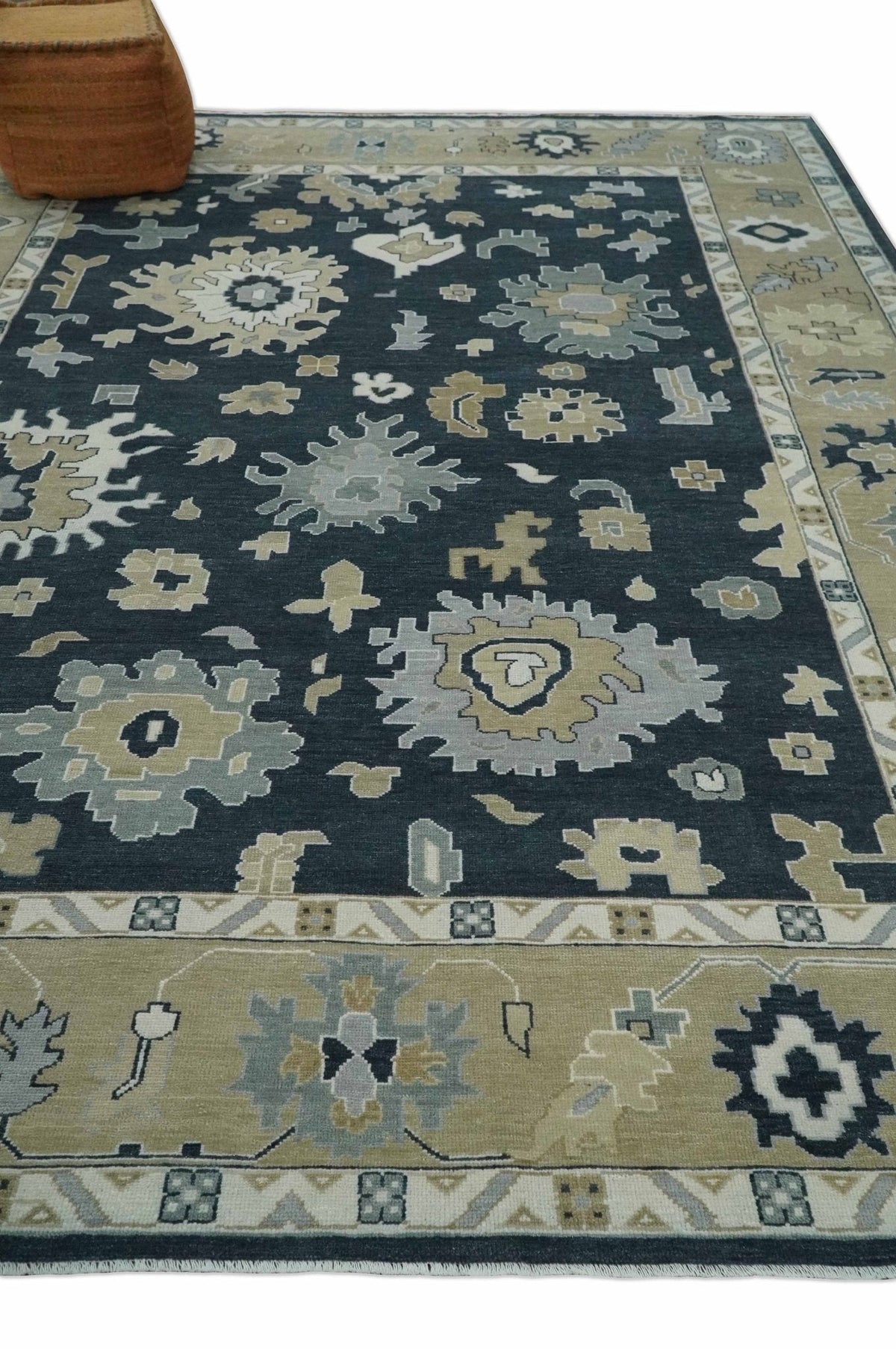 Traditional Hand Knotted Green, Beige, Silver and Ivory Multi Size Oushak Wool Area Rug.