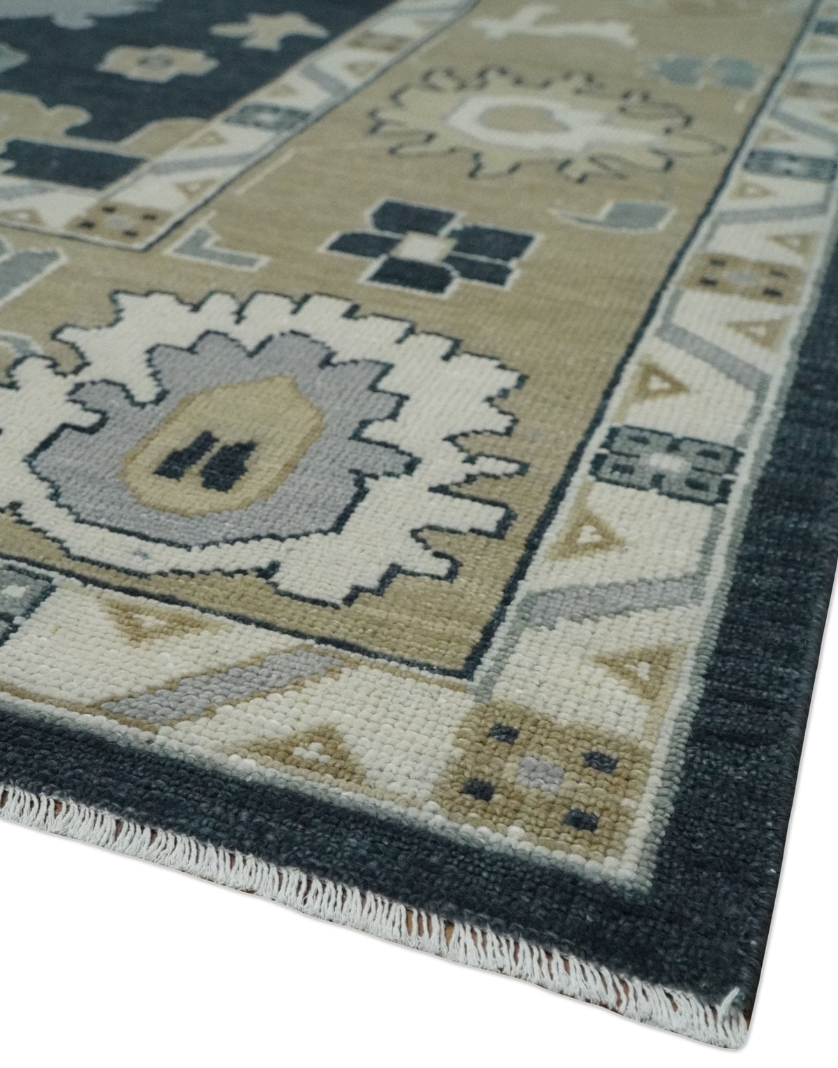 Traditional Hand Knotted Green, Beige, Silver and Ivory Multi Size Oushak Wool Area Rug.