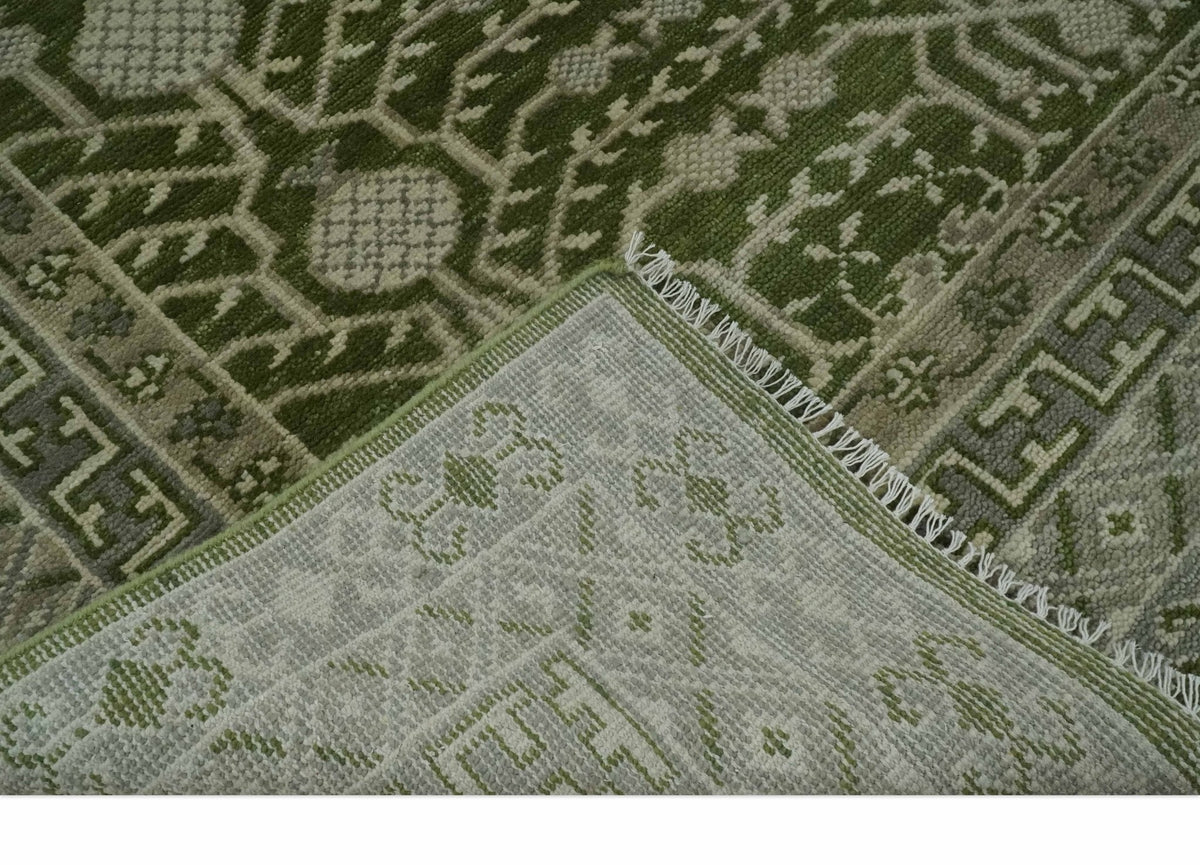 Traditional Hand knotted Royal Green and Ivory Turkish Design wool Area Rug.