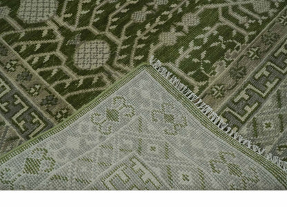 Traditional Hand knotted Royal Green and Ivory Turkish Design wool Area Rug.