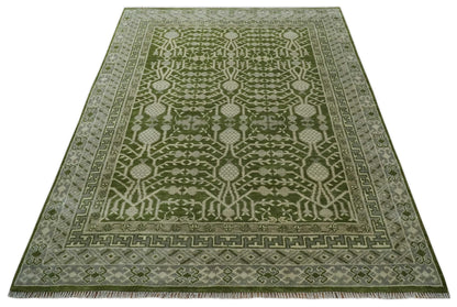 Traditional Hand knotted Royal Green and Ivory Turkish Design wool Area Rug.