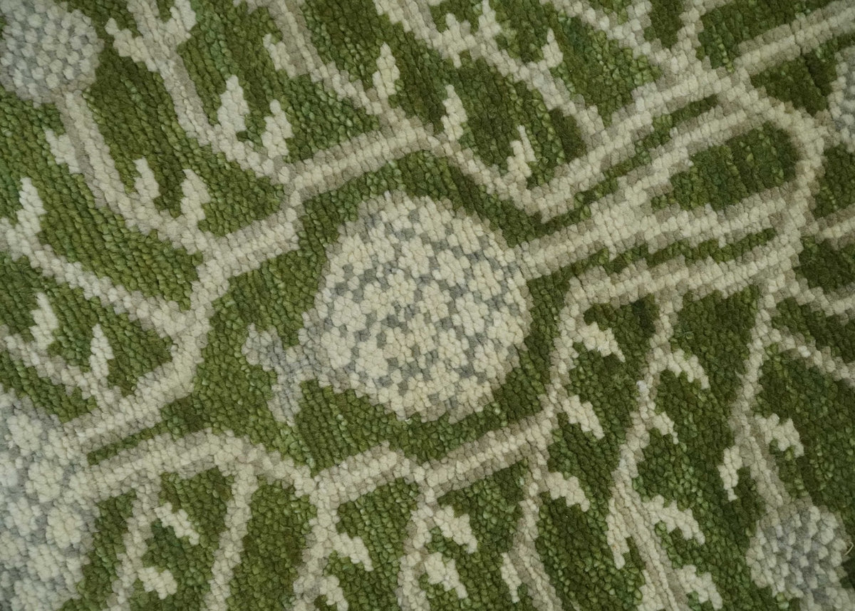 Traditional Hand knotted Royal Green and Ivory Turkish Design wool Area Rug.