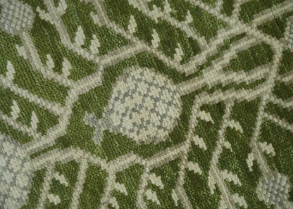 Traditional Hand knotted Royal Green and Ivory Turkish Design wool Area Rug.