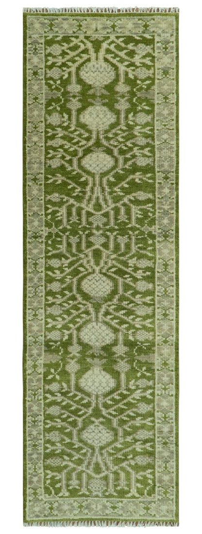 Traditional Hand knotted Royal Green and Ivory Turkish Design wool Area Rug.