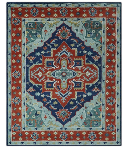 Traditional Heriz Brown, Blue and Gray Hand Knotted Custom Made Wool Area Rug.