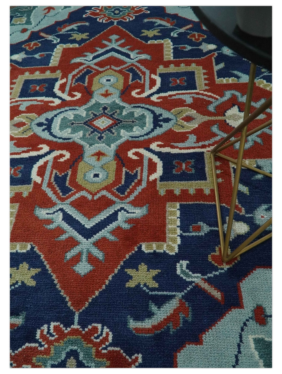 Traditional Heriz Brown, Blue and Gray Hand Knotted Custom Made Wool Area Rug.