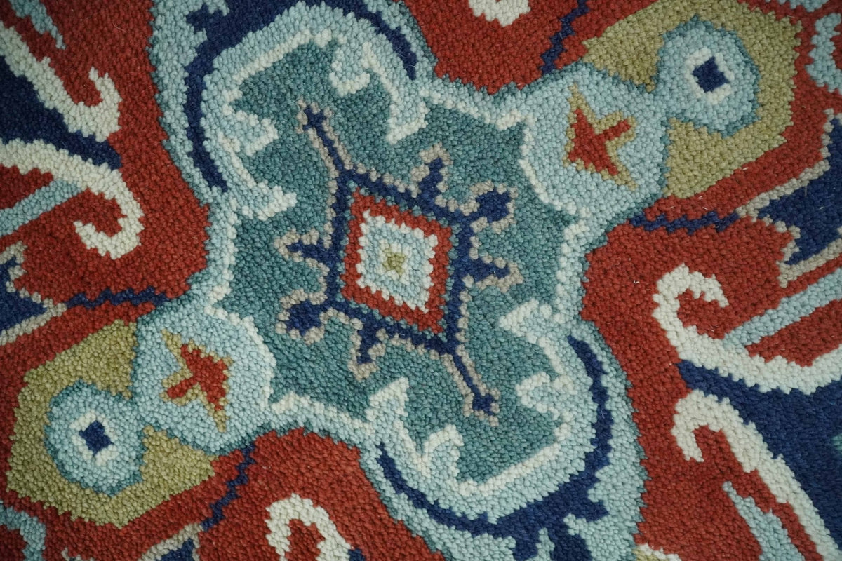 Traditional Heriz Brown, Blue and Gray Hand Knotted Custom Made Wool Area Rug.