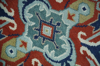 Traditional Heriz Brown, Blue and Gray Hand Knotted Custom Made Wool Area Rug.