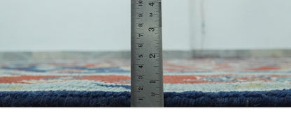 Traditional Heriz Brown, Blue and Gray Hand Knotted Custom Made Wool Area Rug.