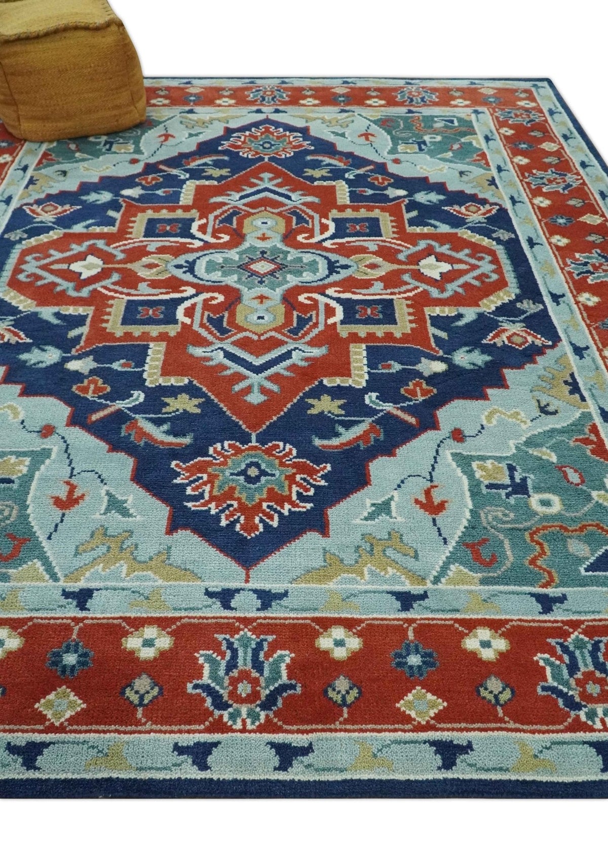 Traditional Heriz Brown, Blue and Gray Hand Knotted Custom Made Wool Area Rug.