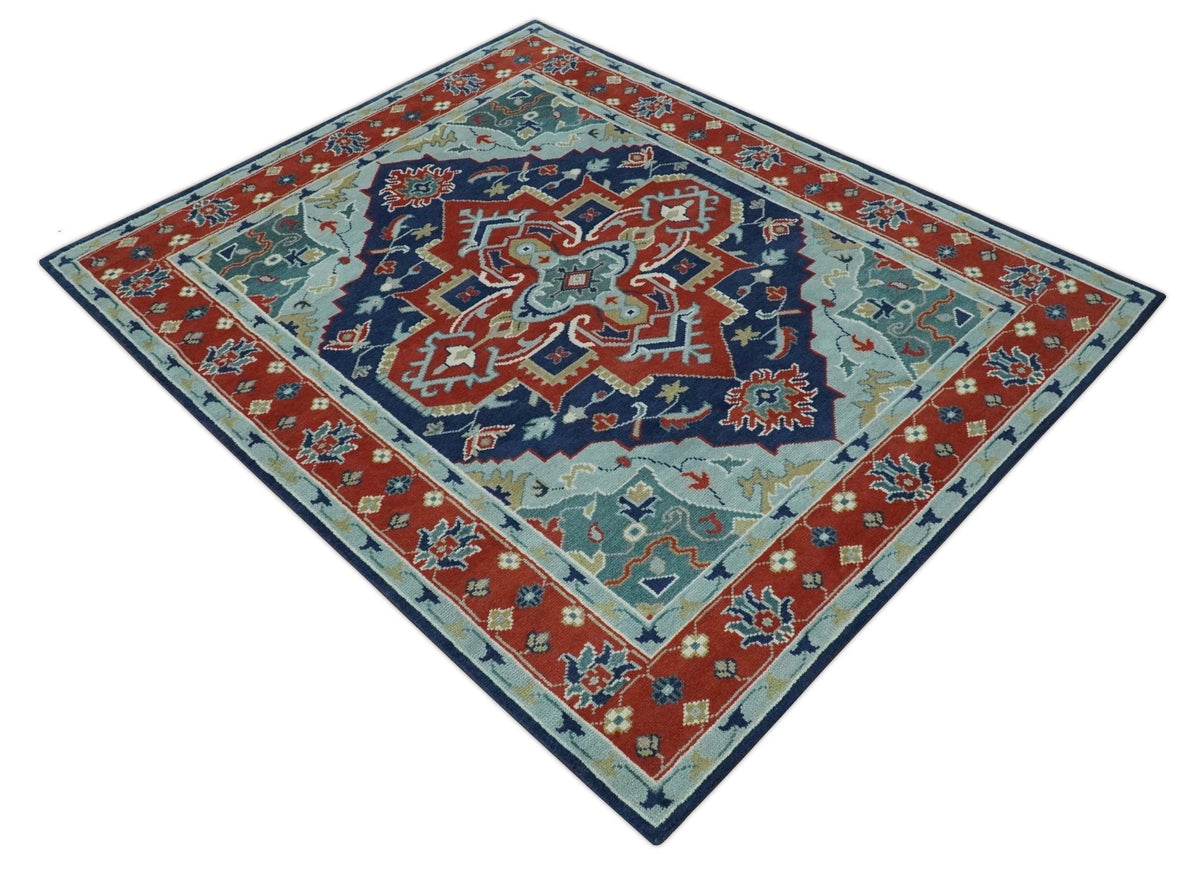 Traditional Heriz Brown, Blue and Gray Hand Knotted Custom Made Wool Area Rug.