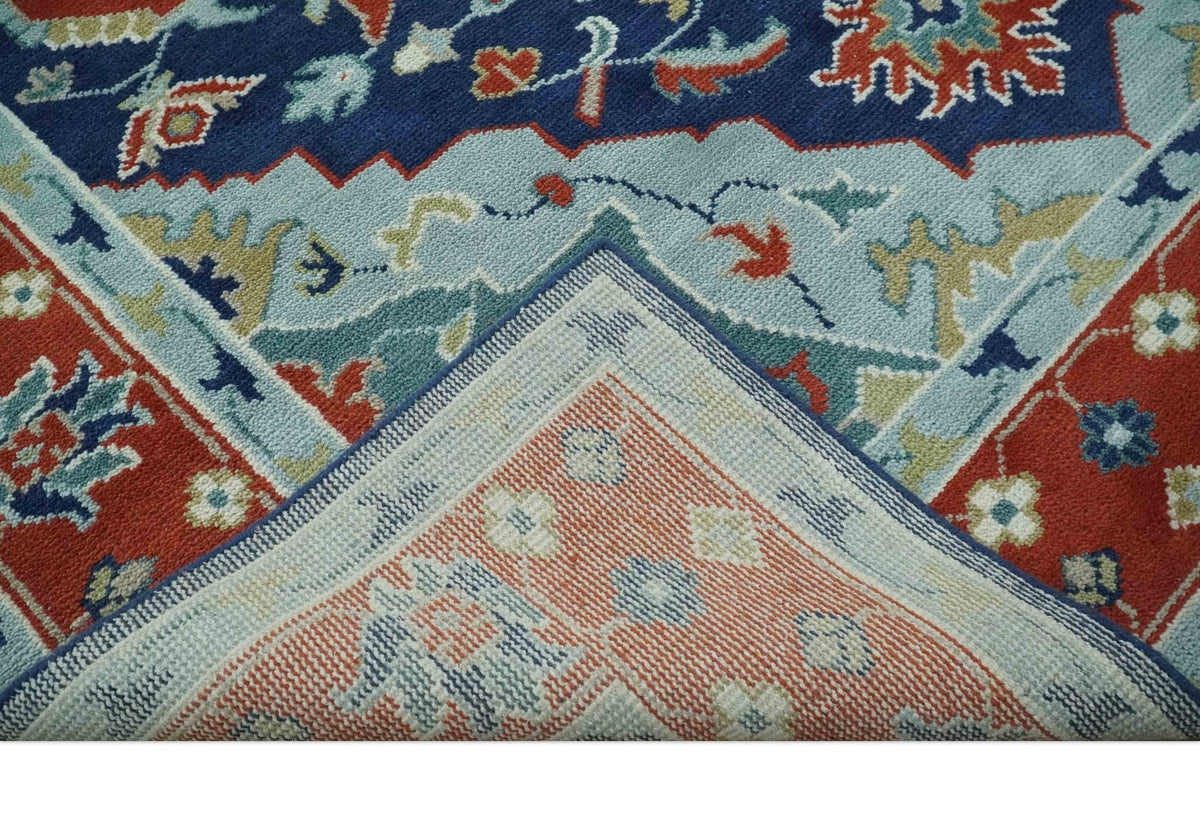 Traditional Heriz Brown, Blue and Gray Hand Knotted Custom Made Wool Area Rug.