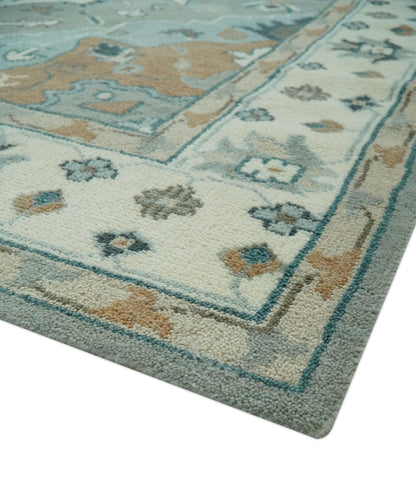 Traditional Heriz Gray and Ivory Floral Hand Knotted Custom Made wool Area Rug.