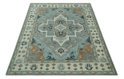 Traditional Heriz Gray and Ivory Floral Hand Knotted Custom Made wool Area Rug.