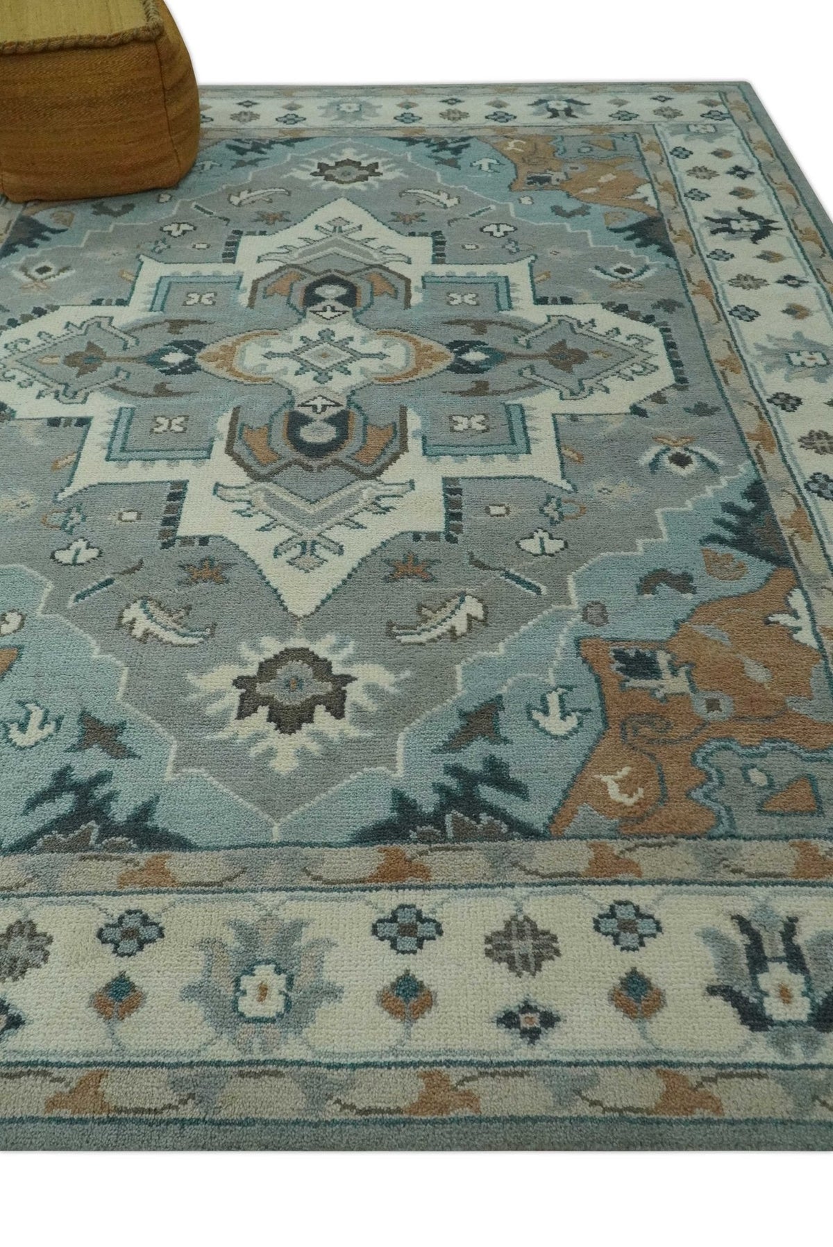 Traditional Heriz Gray and Ivory Floral Hand Knotted Custom Made wool Area Rug.