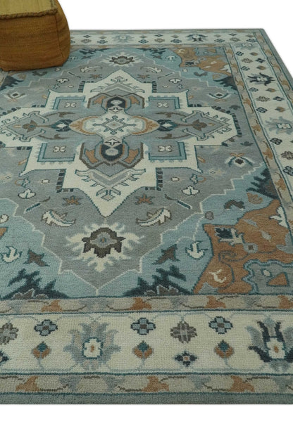 Traditional Heriz Gray and Ivory Floral Hand Knotted Custom Made wool Area Rug.