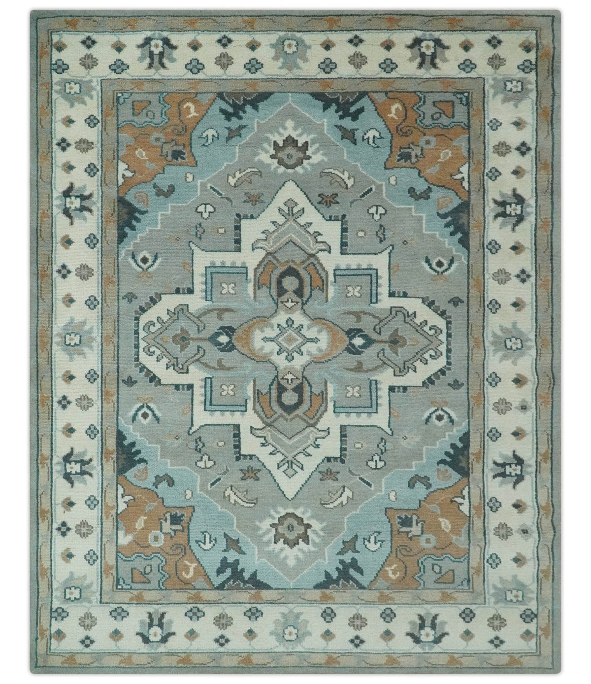 Traditional Heriz Gray and Ivory Floral Hand Knotted Custom Made wool Area Rug.