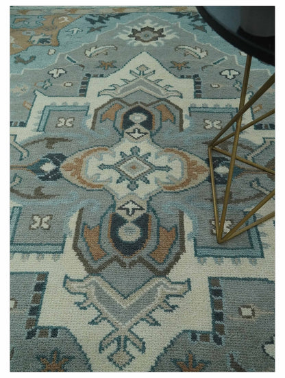Traditional Heriz Gray and Ivory Floral Hand Knotted Custom Made wool Area Rug.