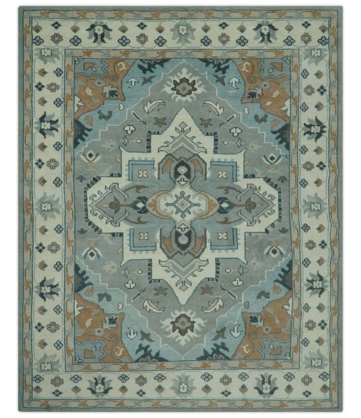 Traditional Heriz Gray and Ivory Floral Hand Knotted Custom Made wool Area Rug.