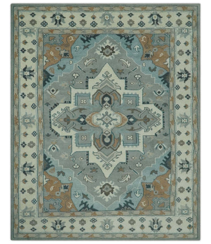 Traditional Heriz Gray and Ivory Floral Hand Knotted Custom Made wool Area Rug.