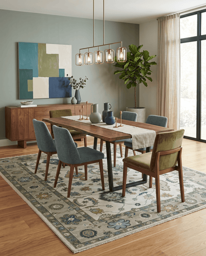 Traditional Ivory and Beige Hand Knotted Oriental Oushak Wool Area Rug.