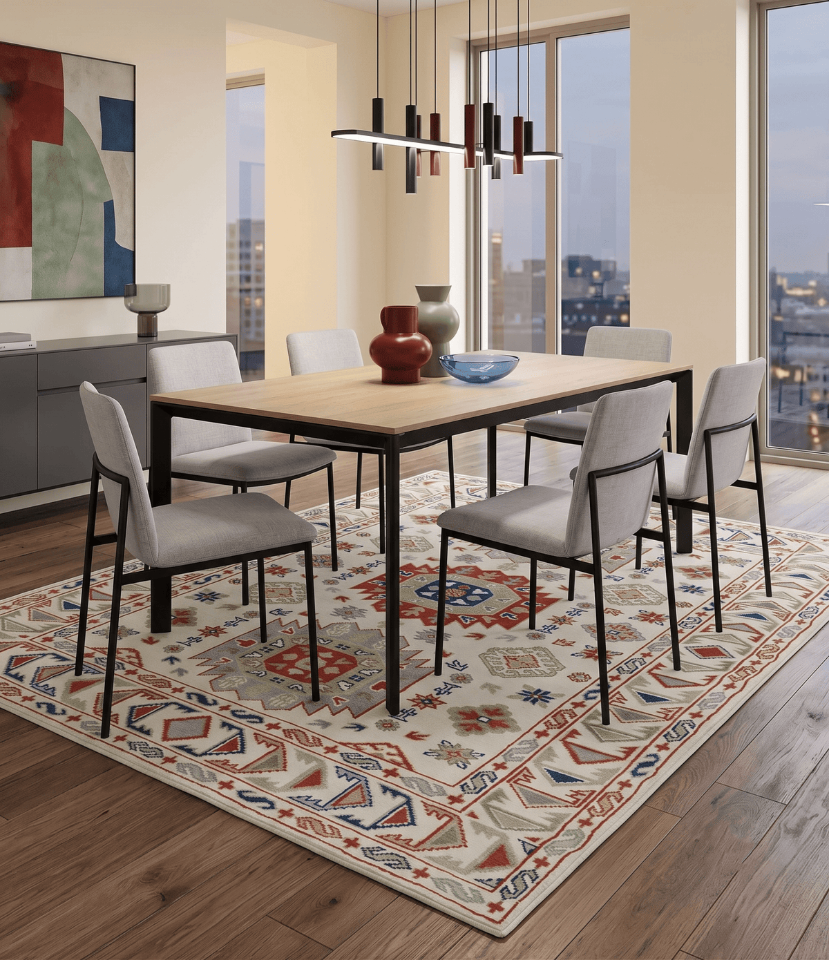 Traditional Mamluk design Ivory, Rust and Olive Hand knotted Multi Size wool rug.