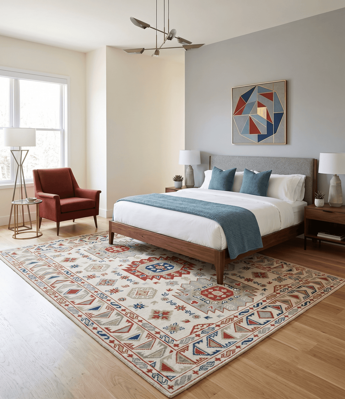 Traditional Mamluk design Ivory, Rust and Olive Hand knotted Multi Size wool rug.