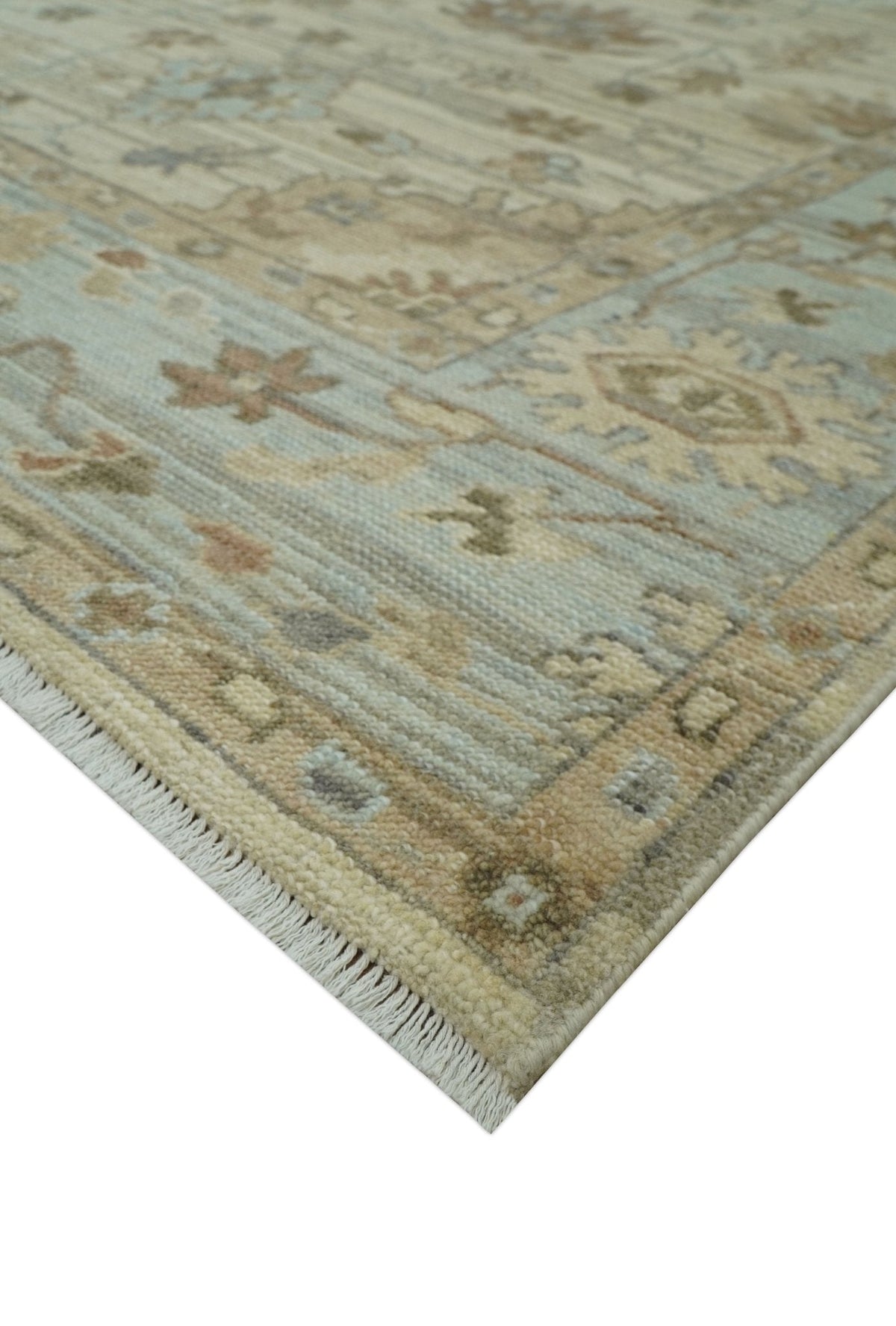 Traditional Oushak  Beige, Brown And Blue Hand Knotted Custom Made Wool rug.