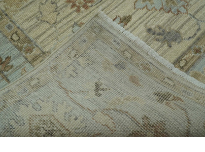 Traditional Oushak  Beige, Brown And Blue Hand Knotted Custom Made Wool rug.