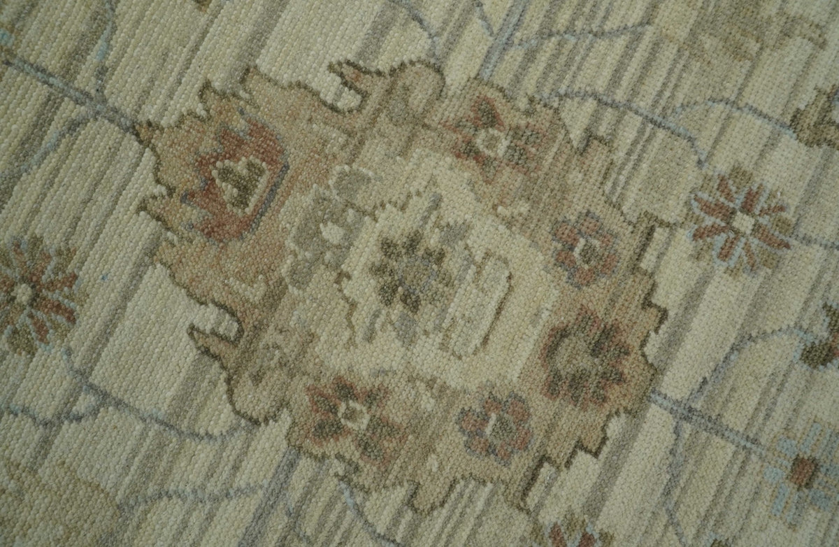 Traditional Oushak  Beige, Brown And Blue Hand Knotted Custom Made Wool rug.