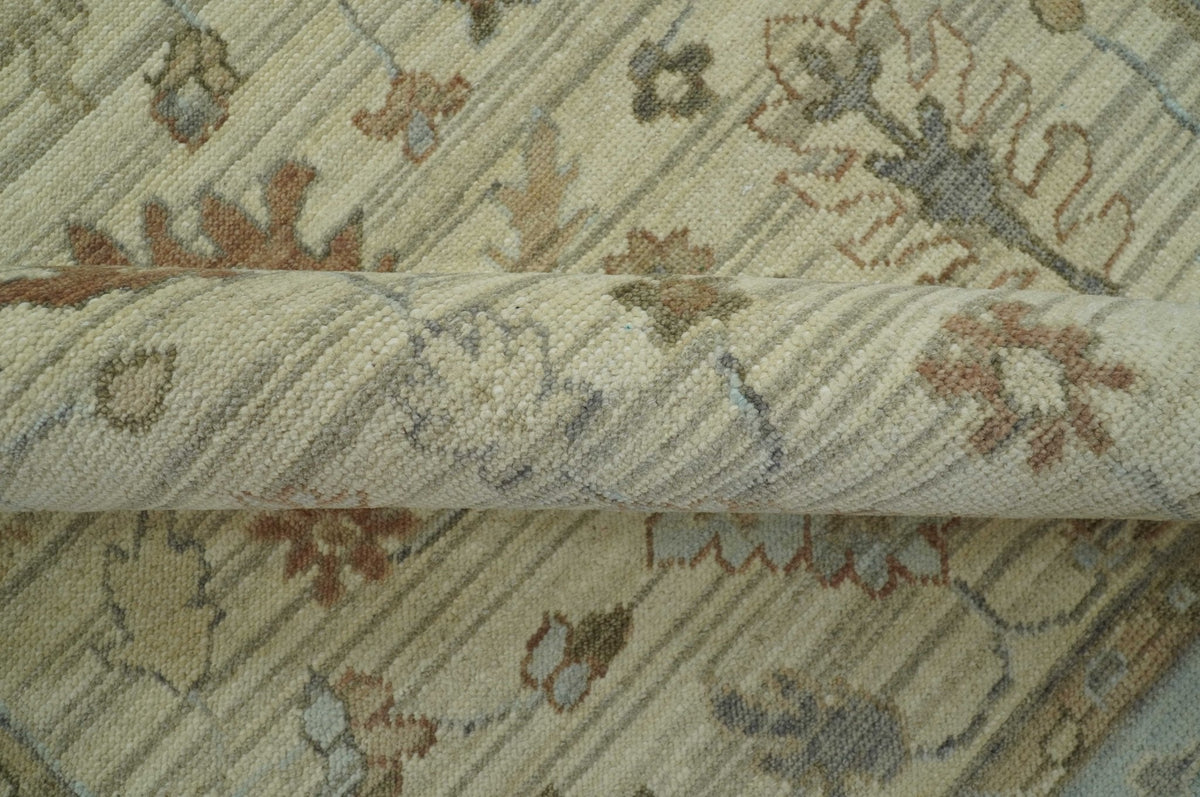 Traditional Oushak  Beige, Brown And Blue Hand Knotted Custom Made Wool rug.