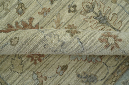 Traditional Oushak  Beige, Brown And Blue Hand Knotted Custom Made Wool rug.